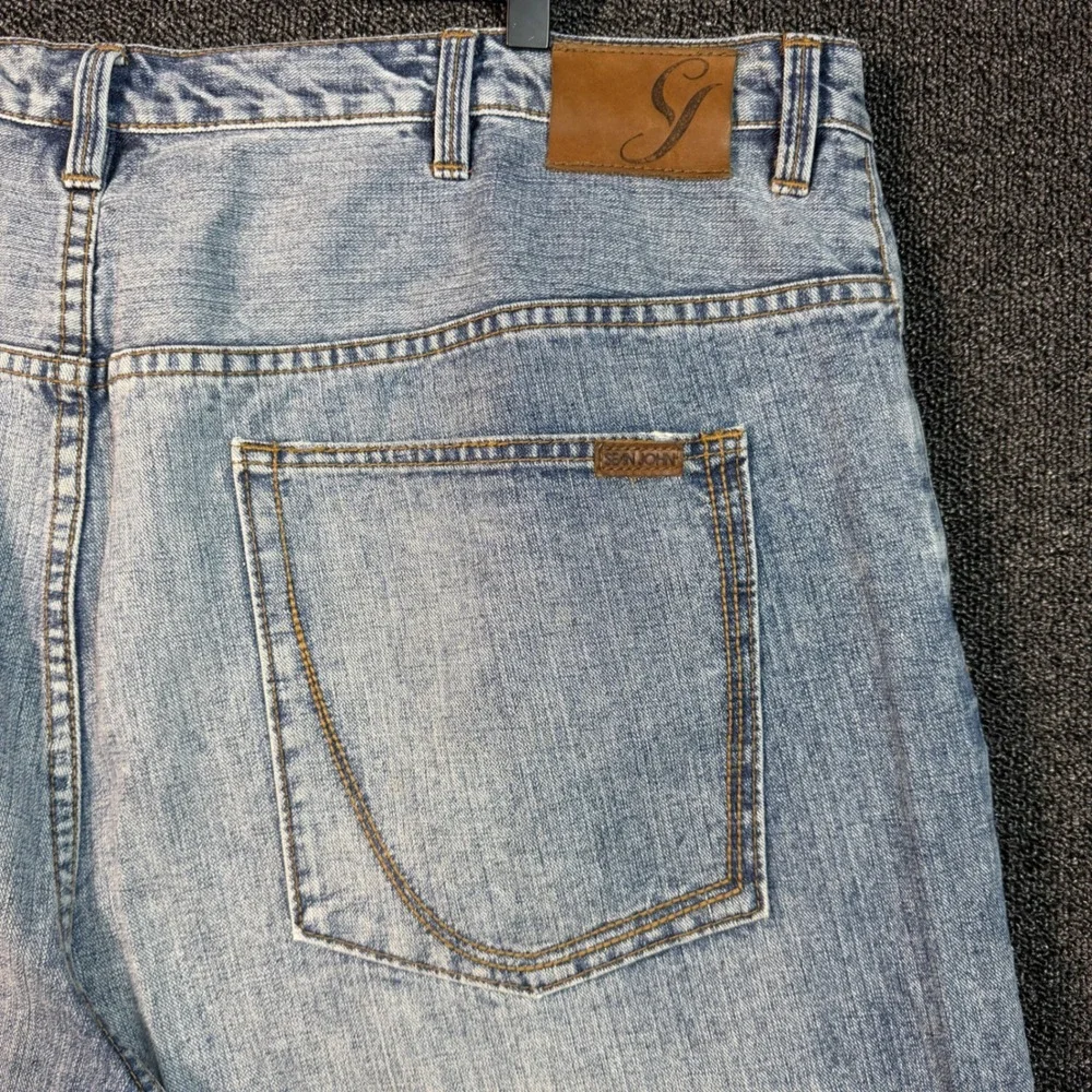 Vintage Sean John Premium Denim Mens 42 Light Wash Baggy Jean Shorts Y2K Hip Hop